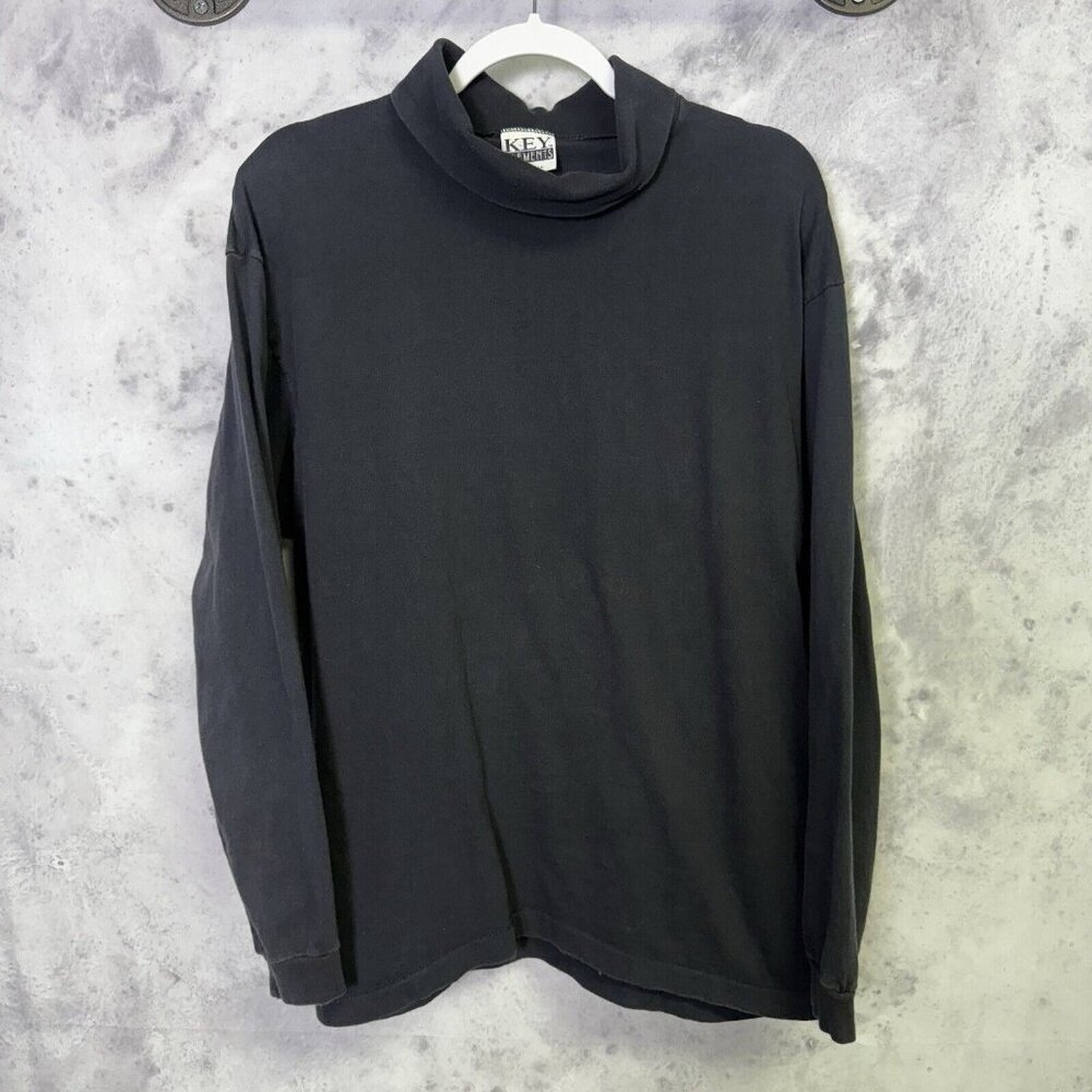 Vintage 90s Black Long Sleeve Turtle Neck T Shirt Adult Large Key Elements USA
